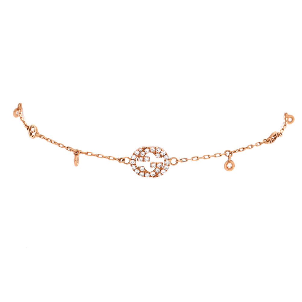 Gucci Interlocking G Chain Bracelet 18K Rose Gold with Diamonds